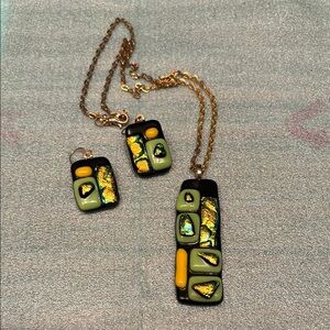 Handcrafted Green and Gold Jewelry Set
